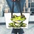 Simple cute clip art of a frog leaather tote bag