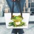 Simple cute clip art of a frog leaather tote bag