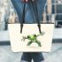 Simple cute green frog jumping leaather tote bag