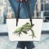 Simple cute green frog jumping leaather tote bag