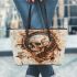 Skeleton king smile and drink coffee and dream catcher leather tote bag