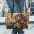 Skeleton king smile and drink coffee and dream catcher leather tote bag