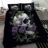 Skull with green frog on top and purple thistle flowers growing bedding set