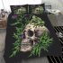 Skull with green frog on top and purple thistle flowers growing bedding set