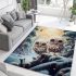 Snowy forest owls area rugs carpet