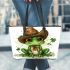 St p entity with clover cute frog wearing hat leaather tote bag