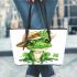 St p entity with clover cute frog wearing hat leaather tote bag