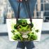 St patrick's day cute frog cartoon leaather tote bag