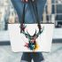 Stag design in the style of white background leather totee bag