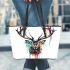 Stag head with large antlers leather totee bag