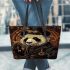 Steampunk panda with top hat and monocle holding leather tote bag