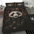 Steampunk panda with top hat and monocle holding bedding set