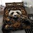 Steampunk panda with top hat and monocle holding golden gears bedding set