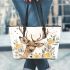 Stunning beautiful deer with yellow roses painted leather totee bag