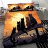 Sunset and three cats on a fence bedding set