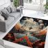 Surreal celestial pyramid floating spheres and night sky area rugs carpet