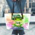 T patrick's day cute cartoon frog with leaather tote bag