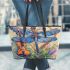 The Dragonfly with violins and music notes in spring Leather Tote Bag