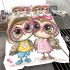 The owl on the left is wearing pink heart shaped glasses bedding set