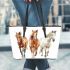 Three horses in watercolor style leather tote bag