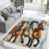 Three wild horses run side by side area rugs carpet