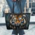 Tiger smile with dream catcher leather tote bag