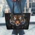 Tiger smile with dream catcher leather tote bag