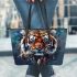 Tiger smile with dream catcher leather tote bag