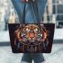 Tiger smile with dream catcher leather tote bag