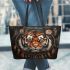 Tiger smile with dream catcher leather tote bag