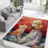 Tranquil fishing moment with girl and fish in nature area rugs carpet