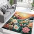 Tranquil garden at sunset area rugs carpet