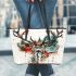 Trash polka style deer portrait leather totee bag