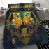 Two colorful owls with yellow feathers bedding set