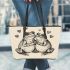 Two cute cartoon frogs in love leaather tote bag