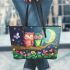 Two cute cartoon owls in love leather tote bag