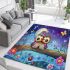 Two cute cartoon owls sitting on a log in love area rugs carpet