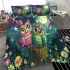 Two cute cartoon owls sitting on an old tree trunk bedding set