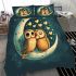 Two cute owls in love sitting on the crescent moon bedding set