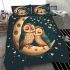 Two cute owls in love sitting on the crescent moon bedding set