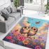 Two cute owls sitting on flowers with colorful butterflies area rugs carpet