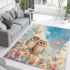 Two cute owls sitting on flowers with colorful butterflies area rugs carpet