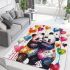 Two cute pandas hugging surrounded colorful hearts area rugs carpet