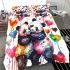 Two cute pandas hugging surrounded colorful hearts bedding set