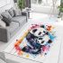 Two cute pandas hugging surrounded colorful hearts area rugs carpet