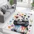 Two cute pandas hugging surrounded colorful hearts area rugs carpet