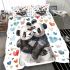 Two cute pandas hugging surrounded colorful hearts bedding set