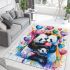 Two cute pandas hugging surrounded colorful hearts area rugs carpet