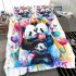 Two cute pandas hugging surrounded colorful hearts bedding set