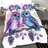 Two cute purple and blue owls sitting on the branch bedding set